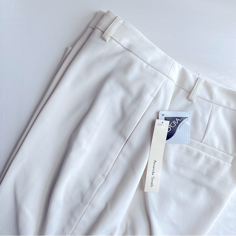 AMANDA SMITH IVORY CUFFED STRAIGHT LEG PANTS CAREER NEUTRAL MINIMALIST 12